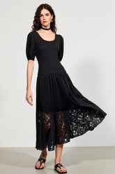 Schwarzes Langes A-Linie Hochzeitsgastkleid aus Spitze